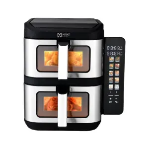 Freidora de Aire Doble Mirati de 11 Litros Totales Cuenta con 2 Canastas de 5.5L Cada una con Ventana Panel a Color y Retractil