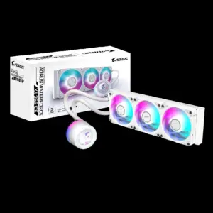 DISIPADOR DE ENFRIAMIENTO LIQUIDO GIGABYTE AORUS WATERFORCE X II 360I / LCD DISPLAY /S-1200/S-1700/AM4/AM5/RGB / COLOR BLANCO