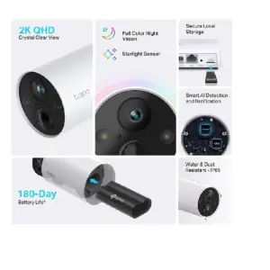 CAMARA WIFI TP-LINK TAPO C420S2 KIT 2 CAMARAS PARA EXTERIOR CON BATERIA RECARGABLE RESOLUCION 2K 1080P IP65 A PRUEBA DE AGUA VISION NOCTURNA AUDIO BIDIRECCIONAL