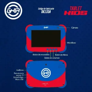 Tablet Ghia 7 Kids-A133 Quadcore-1GB RAM-16GB, 2CAM-WiFi-Bluetooth-2500mAh-Android 11 Go, Azul