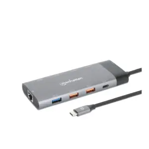 DOCKING USB-C , MANHATTAN, 130714 ,10 PTOS, 2XHDMI, 5XUSB-A, USB-C, USB-C PD, RJ45, TARJETA SD-MICROSD
