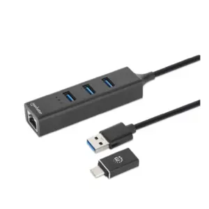 Adaptador de Red Manhattan 180894 GB USB a-C +Hub 3 Ptos V3.0