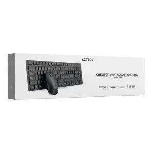KIT ACTECK CREATOR VANTAGE AERO MK555 / TECLADO Y MOUSE / INALAMBRICO DONGLE USB / ERGONOMICO / WIN / ESPAÑOL / MEMBRANA / 105 TECLAS / 1600 DPI AJUSTABLE / 4 BOTONES / OPTICO / NEGRO / AC-943482