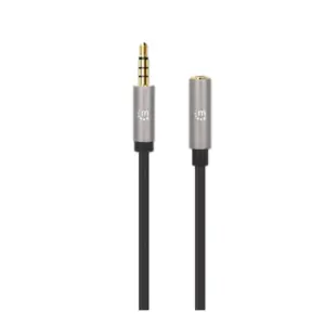 Cable Audio Estéreo Manhattan 356039 3.5mm Exten M-H 2.0m Negro-Aluminio Plateado