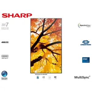 MONITOR PROFESIONAL SHARP 65 PN-M652 UHD 3840 X 2160 24/7, 550 CD/M2, 8000:1, HDMI, DISPLAYPORT HDCP, USB, RJ-45, INTEL SDM Y RPI4