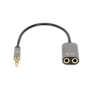 Adaptador Audio Manhattan 356107 3.5mm Trrs 1 M a 2 H 20cm Divide Audio para Audifono y Mic Negro