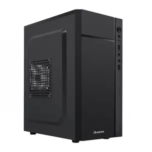 GABINETE QUARONI FRENTE ABS, NEGRO CON FRANJA TIPO FIBRA DE CARBONO, MICRO ATX / MINI ITX, FUENTE DE PODER INCLUIDA DE 500W