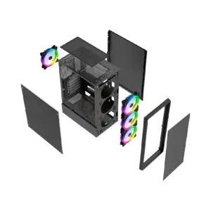 GABINETE BALAM RUSH DRAGONFLY PERFORM AIRCOOL GM590 / MEDIA TORRE / ATX, MICRO ATX, MINI ITX / VENTILADORES RGB / PANEL CRISTAL TEMPLADO / NEGRO / BR-935982