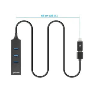 Adaptador de Red Manhattan 180894 GB USB a-C +Hub 3 Ptos V3.0