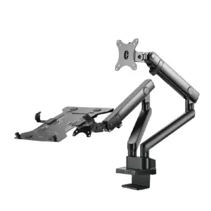 SOPORTE ACTECK ENFORCE MOTION SM636 / PARA MONITOR 17-32 PULG Y LAPTOP 10-15.6 PULG / ROTACION AJUSTABLE / VESA 75-100MM / ADAPTADOR DE ESCRITORIO / MAX 8 KG POR BRAZO / NEGRO / AC-939645