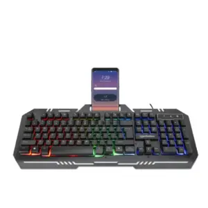 TECLADO GAMING LED , MANHATTAN , 180610 ,CON PÁNEL METÁLICO PARA CELULAR