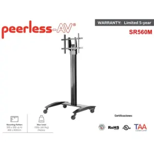 SOPORTE MOVIL PEERLESS SR560M PARA MONITORES PROFESIONALES DE 32 A 75 PULGADAS CAPACIDAD HASTA 68.20 KG