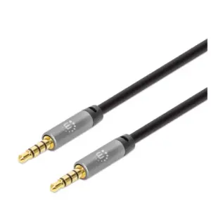 CABLE AUDIO,MANHATTAN,355988, ESTEREO 3.5MM M-M 1.0M NEGRO/ALUMINIO PLATEADO