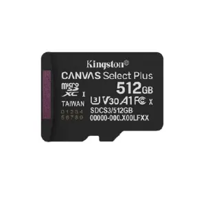 MEMORIA FLASH MICRO SD KINGSTON SDXC CANVAS SELECT PLUS 512GB 150MB/S UHS-I U3 V30 SIN/ADAPTADOR (SDCS3/512GBSP)