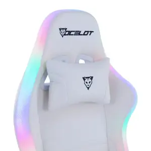SILLA OCELOT GAMING ORGB-WHITE THUNDRA / VINIPIEL / RGB / BASE METALICA AJUSTABLE / DESCANSABRAZOS 4D / PISTON CLASE 4 / RECLINABLE 90-155 GRADOS / HASTA 150KG / COJINES LUMBAR Y CERVICAL / COLOR BLAN