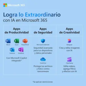 ESD MICROSOFT 365 FAMILY / SUSCRIPCION ANUAL / DESCARGA DIGITAL / 6 USUARIOS / 5 DISPOSITIVOS / APLICACIONES: WORD, EXCEL, POWER POINT, OUTLOOK, ONE NOTE, ONEDRIVE, CLIPCHAMP / CON IA COPILOT