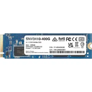 UNIDAD DE ESTADO SOLIDO SYNOLOGY SSD M.2 2280 NVME SNV3410-400 GB PCIE GEN3 X4 LECT 3000MB/S ESCRIT 750MB/S, SOLO PARA EQUIPOS SYNOLOGY, PARA AUMENTO DE CACHE