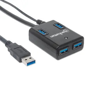 HUB USB,MANHATTAN,162302, V3.0 4 PTOS CON FUENTE, NEGRO
