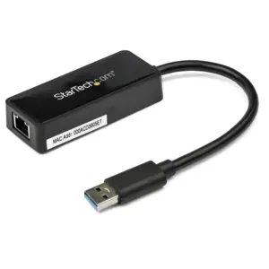 Adaptador Tarjeta de Red Nic Externa USB 3.0 1 Puerto Gigabit Ethernet RJ45 y 1 Puerto USB Super Speed Cable Negro Startech.com