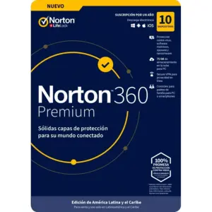 Norton 360 Premium, Total Security, 10 Dispositivos, 1 Año Caja
