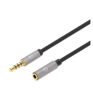 CABLE AUDIO ESTEREO MANHATTAN, 356022, 3.5MM EXTEN. M-H 1.0M NEGRO/ALUMINIO PLATEADO