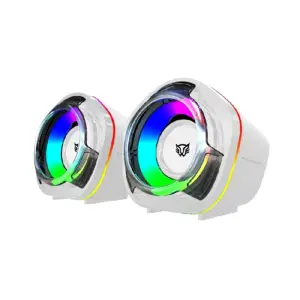 BOCINAS GAMER BALAM RUSH GLIMM PENTA BG545 / CONEXION DUAL / SONIDO ESTEREO / USB - BLUETOOTH 5.0 / 50 MM / 45 HZ -16 KHZ / ILUMINACION RGB / 2 CANALES / 6 W / BLANCO / BR-941235