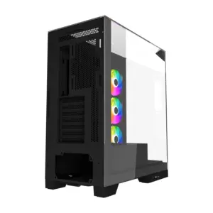 GABINETE OCELOT GAMING GLASS HUNTER 3 / MINI TOWER /ATX, M-ATX, ITX LISTO PARA MB BTF / PANEL LATERAL, FRONTAL Y SUPERIOR DE CRISTAL TEMPLADO/ INCLUYE 3 VENTILADORES / ENFRIAMIENTO LIQUIDO HASTA 3600MM / GPU HASTA 400MM / COLOR NEGRO