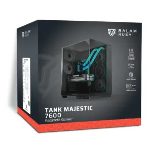 GABINETE GAMER BALAM RUSH TANK MAJESTIC 7600 / MEDIA TORRE / ATX/MICRO ATX- MINI ITX / VENTILADORES ARGB / TRIPLE PANEL DE CRISTAL TEMPLADO / NEGRO / BR-941495