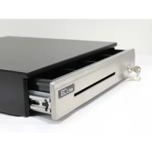 Cajon de Dinero Ec Line Ec-Cd-100-P Negro Compartimientos 5 Billetes 8 Monedas Rodamiento Panel de Acero Inoxidable RJ11