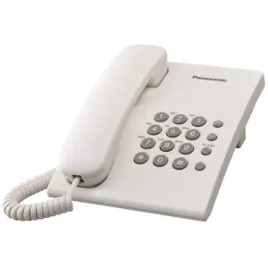 TELEFONO PANASONIC KX-TS500MEW ALAMBRICO BASICO UNILINEA SIN MEMORIAS CONTROL DE VOLUMEN 4 NIVELES REMARCACION ULTIMO NUMERO BLANCO
