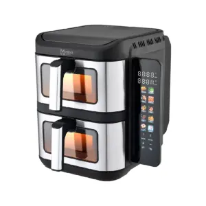 Freidora de Aire Doble Mirati de 11 Litros Totales Cuenta con 2 Canastas de 5.5L Cada una con Ventana Panel a Color y Retractil