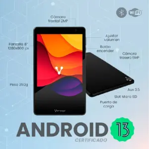 TABLET / VORAGO / PAD-8 KIDS, ANDROID 13 QUADCORE 4GB 64GB DUALCAM WIFI BT GMS FUNDA AZUL