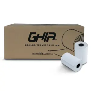 PAQUETE ROLLO PAPEL TERMICO GHIA CTG574N / 57X40 MM /PARA IMPRESORAS DE 58MM / REACCION NEGRO / 50 UNIDADES