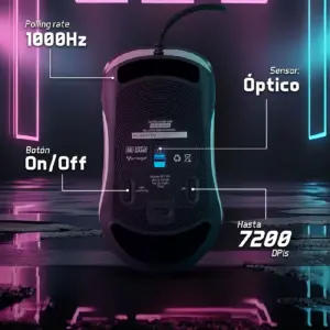 MOUSE / VORAGO START THE GAME / MO-505, ALAMBRICO RGB NEON HASTA 7,200 DPIS USB TRASPARENTE