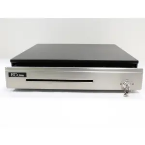 Cajon de Dinero Ec Line Ec-Cd-100-P Negro Compartimientos 5 Billetes 8 Monedas Rodamiento Panel de Acero Inoxidable RJ11