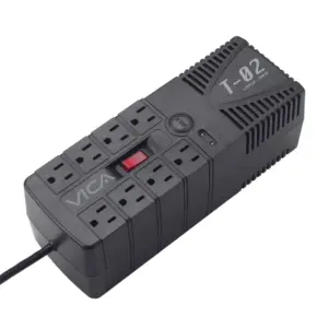 REGULADOR ELECTRONICO DE VOLTAJE VICA T-02 1200VA / 700W, 8 TOMAS NEMA 5-15R REGULADAS Y CON SUPRESOR DE PICOS, PUERTO RJ11, 5 AÑOS DE GARANTIA