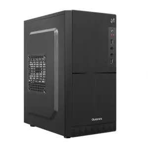 GABINETE QUARONI FRENTE ABS, NEGRO TIPO ALUMINO CEPILLADO CON ENCENDIDO Y PUERTOS LATERALES, MICRO ATX / MINI ITX, FUENTE DE PODER INCLUIDA DE 500W