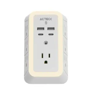 Cargador de Pared Acteck Energon Lumina CP515, 11 en 1, 7 X Tomacorriente, 2 USB, 2 Tipo C, Resistente al Fuego