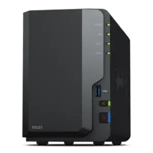NAS SYNOLOGY DS223 /2 BAHIAS NUCLEO CUDRUPLE 1.7 GHZ /2GB DDR4/ LAN GIGABIT X1/USB 3.2 X3/SATA/HOT-SWAP/ SIN DISCOS/ REALTEK RTD1619B/HASTA 36 TB