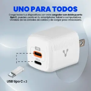 CARGADOR PARED VORAGO AU-355 FAST CHARGE 2 X USB-C 30W BLANCO