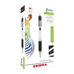 Lapicero Zebra Z-Grip Retráctil 0.7mm Color Negro C/6 Pzas