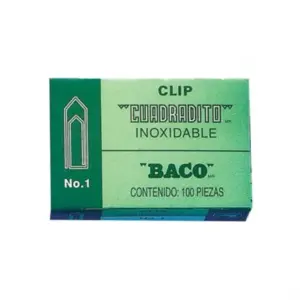 Clip Baco Cuadradito #1 Niquelado Paquete c/10 Cajas c/100 Clips c/u