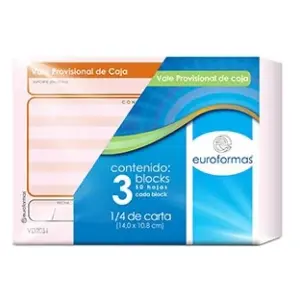 VALE EUROFORMAS PROVISIONAL DE CAJA 1/4 C/50 C/3 BLOCKS