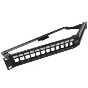 Panel de Conexion Red Nexxt Solutions para Rack Angulado Cat6A Modular 24 Puertos Blindado 1U Esmalte Negro