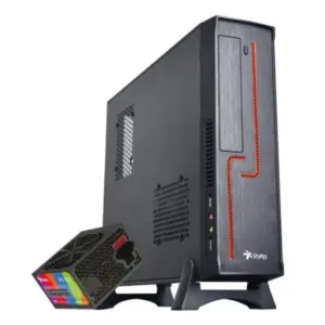 Gabinete Oficina Keelan Slim ITX Stylos 2xUSB 1.0 1xUSB 3.0 puerto 3.5mm línea roja con fuente de poder 550W