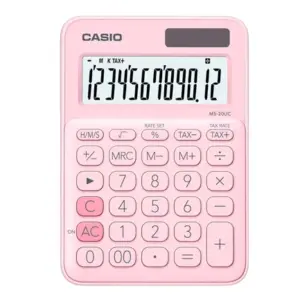 Calculadora de Escritorio Casio MS-20UC de 12 digitos rosa calculo de impuestos y tiempo doble alimentacion