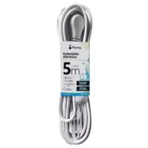 Extension electrica Nextep para Casa/Oficina 16 AWG 5m Clavija Plana Blanca