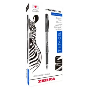 Bolígrafo Zebra J-Roller LE Punto Fino 0.5mm Tinta Gel Color Negro C/6 Pzas
