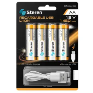 4 Baterias Recargables Steren USB Li-Ion Aa 1460