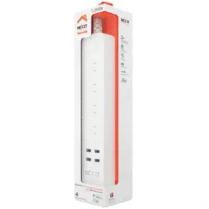 Barra Multicontacto Inteligente WiFi Nexxt Home Protector de Sobretensión con 4 tomacorrientes 4 puertos USB 1.8m Blanco